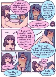 2girls between_legs blowjob blue_hair brown_hair consent dark-skinned_female ear_piercing emma_(welcome_to_heaven) fellatio female/female hairclip heart hearts_around_head lesbian_pride_colors licking_penis light-skinned_female moaning oral oral_sex patch pink_hair pink_highlights repost sasha_(welcome_to_heaven) trans_woman trans_woman_(lore) transfem transgender_woman two_tone_hair welcome_to_heaven wholesome yuri