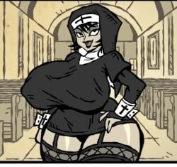 5algumacoisa big_breasts big_thighs breasts jamily_(5_alguma_coisa) nun nun_outfit sexy sexy_body thighs