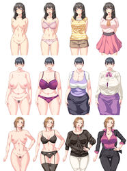 3girls absurdres black_hair blush bra breasts brown_eyes earrings ero_goods!_h_na_omocha_de_kaikan_engine game_cg glasses hair_ornament highres jewelry large_breasts lingerie lips milf multiple_girls nipples nude office_lady oohara_kyuutarou panties plump smile underwear