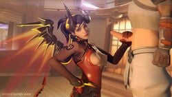 3d alternate_costume animated black_hair bodysuit breasts devil devil_mercy erection evil female hanamura_(map) handjob male mercy no_sound overwatch penis source_filmmaker vsmnd video