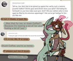 ... anus apron ask_blog clothing collar crying cutie_mark dialogue equine female horn licking magic male mammal my_little_pony omnipresentcrayon penis pussy tears text tongue tongue_out unicorn