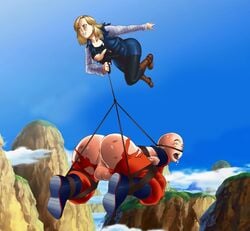 1boy 1girls ahe_gao android_18 anus ass bondage dragon_ball dragon_ball_z exposed_anus female femdom flying human krillin kuririn male malesub rolling_eyes rope ryona slave straight testicles top-down_bottom-up vanbrand