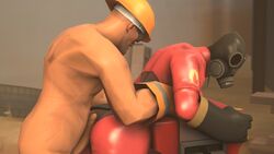 3d animated ass bent_over bluemonday64 buttjob clothed clothed_female clothed_female_nude_male engineer female fempyro gif latex male naked nude nude_male penis pyro pyro_(team_fortress_2) rubbing rule_63 shiny team_fortress_2