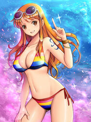 1girls female female_only long_hair nami one_piece one_piece_film_z post-timeskip rainbow_bikini solo tagme