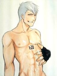 abs bleach cum cum_on_body male_only muguruma_kensei muscle silver_hair tagme yellow_eyes