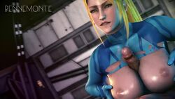 3d animated areola bennemonte blonde breasts busty dark-skinned_male erection green_eyes metroid nintendo nipples no_sound paizuri penis samus_aran sarah_bryant_(model) source_filmmaker titfuck video