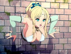 1girls animated blonde_hair blue_eyes elf female female_only imminent_rape kabe_ni_hamatte_ugokenai! kabe_ni_hamatte_ugokenai!_2 large_breasts nighthawk_(circle) open_mouth pointy_ears restrained solo through_wall