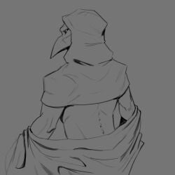 1boy clothed clothes clothes_lift clothing half_naked looking_at_viewer looking_back male male_only muscular oker_yo plague_doctor scp-049 scp_foundation source_request tagme