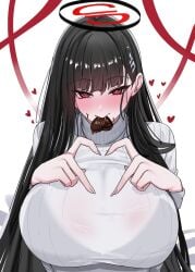 1girls 2026 aerolae big_breasts black_bra black_hair blue_archive blush blushing_at_viewer boobs bra breasts breasts_bigger_than_head chocolate clothed clothing color colored digital_media_(artwork) female female_only hair heart heart_symbol huge_breasts lengkuass long_hair looking_at_viewer love millennium_science_school_student red_eyes rio_(blue_archive) seminar_(blue_archive) simple_background smile smile_at_viewer solo tits valentine's_day video_game_character video_games viewed_from_above white_background