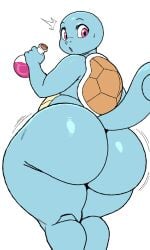 1boy anthro anthro_male ass ass_focus blue_body bouncing_ass bouncing_butt butt_expansion fat_ass fat_male hi_res holding_potion huge_butt huge_hips huge_thighs looking_at_own_butt looking_back nude open_mouth overweight overweight_male pink_eyes pokemon pokemon_(species) solo solo_male squirtle standing thick_arms thin_eyebrows three_quarter_view wide_hips