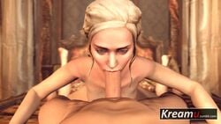 1girls 3d a_song_of_ice_and_fire animated bedroom blonde_hair braid british daenerys_targaryen deep_blowjob deepthroat deepthroat_no_hands duo emilia_clarke erection european eye_contact fellatio female french_braid game_of_thrones green_eyes house_targaryen kreamu light-skinned_female long_hair male no_sound nude on_bed oral pale-skinned_female penis petite pov royalty seductive_eyes skinny sliding sliding_down_throat slim source_filmmaker straight teenager tight_throat unseen_male_face video white_hair