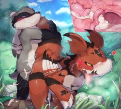 absurd_res alternate_species anthro anthro_on_feral badger bandai_namco baz_badger biped bipedal_feral black_body black_feathers black_fur blue_eyes blush blush_lines bodily_fluids claws cloud cum cum_from_vagina cum_in_vagina cum_inside cutaway digimon digimon_(species) digital_hazard dinosaur dromaeosaurid duo european_badger feathers female female_penetrated feral from_behind_position fur genital_fluids genitals grass grey_body grey_fur guilmon heart_symbol hi_res hybrid internal internal_vaginal larger_female larger_feral looking_pleasured low-angle_view male male/female male_penetrating mammal markings meles mustelid musteline nude open_mouth orgasm outside_sex penetration penile penile_penetration penis_in_vagina plant poppy_(bazbadger) prehistoric_species red_body reptile rock saurischian scalie sex size_difference sky smaller_male standing standing_sex sukiya symbol tail tail_hug theropod tongue tongue_out tree unusual_wing_placement vaginal_penetration valley velociraptor vulva white_body white_feathers white_fur yellow_eyes zoophilia