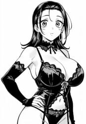 ai_generated big_breasts big_thighs black_hair japanese_female jujutsu_kaisen jujutsu_kaisen:_mojuro jujutsu_kaisen_modulo light-skinned_female lingerie lingerie_only long_hair looking_at_viewer slim_waist tagme wide_eyed wide_hips wide_thighs yuka_okkotsu