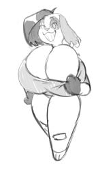 animal_crossing anthro breasts cherry_(animal_crossing) dog ear_piercing female female_only hand_on_hip huge_breasts nintendo nondelismell piercing shirt_pull thick_thighs video_games wide_hips