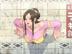 1girls animated brown_hair earrings female female_only huge_breasts imminent_rape kabe_ni_hamatte_ugokenai! kabe_ni_hamatte_ugokenai!_4 nighthawk_(circle) pink_eyes rape solo through_wall