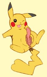 anus female feral huge_clitoris looking_at_viewer nintendo pikachu pokemon pussy simple_background solo tongue tongue_out video_games yowesephth