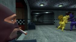 1boy 3d 3girls back_view barefoot bonfie bonfie_(cryptia) bonfie_(cryptiacurves) chiku chiku_(cryptia) cigarette completely_nude completely_nude_female crossover fazclaire's_nightclub female five_nights_at_freddy's fnaf freddy_(fnaf) fredina's_nightclub fredina_(cally3d) frenni_fazclaire full_body garry's_mod golden_fredina_(cally3d) hatred human naked naked_female nude nude_female randomstuff sexism spy_(team_fortress_2) tagme team_fortress_2 type_0 type_0_(cryptiacurves) women