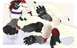 anal anal_masturbation anal_sex animal_genitalia anus black_anus black_body black_claws black_fur black_horn black_knot black_pawpads claws dragon erection feral fur furred_dragon furred_scalie genitals hi_res horn knot male mane masturbation mythological_creature mythological_scalie mythology pawpads penetration red_body red_fur red_mane rrraaffh scalie sheath solo tail tail_fetish tail_in_ass tail_insertion tail_play white_body white_fur