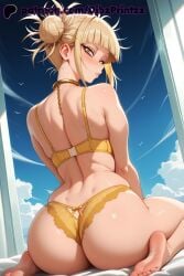 1girls ai ai_assisted ai_generated anime artist_name ass back bare_shoulders barefoot blonde_hair blue_sky blunt_bangs blush boku_no_hero_academia bra cloud day dibzprintz double_bun feet female from_behind hair_bun hi_res high_quality high_resolution highres looking_at_viewer looking_back messy_hair my_hero_academia narrowed_eyes panties parted_lips short_hair sitting sky soles solo toes toga_himiko underwear underwear_only wariza watermark window yellow_bra yellow_eyes yellow_panties