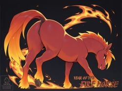 1girl 1girls 2026 ai_generated animal_genitalia animal_pussy anus big_butt butt butt_focus chinese_new_year chinese_zodiac elemental_manipulation english_text equid equine equine_anus equine_genitalia equine_pussy female female_only feral fire fire_manipulation fur furry genitals happy hi_res holidays hooves horse looking_at_viewer mammal new_year presenting presenting_hindquarters presenting_pussy pussy rear_view red_body red_fur smile solo solo_female story story_in_description tagme tailupsd text thick_thighs underhoof watermark wide_hips year_of_the_horse yu_tong_(tailupsd)