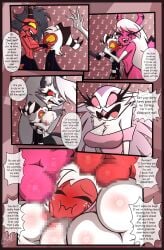 angry anthro argument avian big_breasts bird blood blush blush_lines bodily_fluids bottomwear breast_smother breast_squish breasts breasts_everywhere breasts_on_face canid canid_demon canine censored censored_breasts censored_nipples chest_tuft clothing comic crop_top demon exposed_breasts eyelashes face_in_breasts female female/female freckled_face freckles gatojack3 glistening_eyelids group hellaverse hellhound helluva_boss hi_res hug humanoid imp long_eyelashes loona_(helluva_boss) male male/female mammal millie_(helluva_boss) mostly_nude moxxie_(helluva_boss) mythological_canine mythological_creature mythology nosebleed owl owl_demon panties shirt shorts smothering squish stella_(helluva_boss) succubus topwear tuft underwear verosika_mayday
