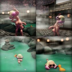 3d blender female futa_only futanari hot_spring inkling inkling_girl mopflop onsen pearl_(splatoon) penis render rubber_duck shortstack splatoon swimming tentacle_hair testicles