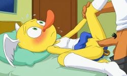 1boy ai_generated angel_wings anon anonymous_male comedy_central cuntboy drawn_together full_body gay human humanoid intersex missionary_position non-human on_bed rule_63 sex spread_legs tomubobu wooldoor_sockbat