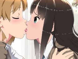 2girls animated blue_eyes brown_hair closed_eyes female female_only french_kiss imminent_rape kabe_ni_hamatte_ugokenai! kabe_ni_hamatte_ugokenai!_3 kissing nighthawk_(circle) solo_focus tagme through_wall tongue yuri