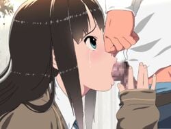 1boy 1girls animated blue_eyes brown_hair censored deepthroat fellatio female kabe_ni_hamatte_ugokenai! kabe_ni_hamatte_ugokenai!_3 male male_pubic_hair nighthawk_(circle) nose_grab oral penis pubic_hair rape solo_focus tagme throat_fuck through_wall