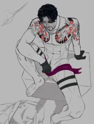 gloved_hands gloves goro_majima irezumi leather leather_harness leather_straps majima_goro male male_only muscles muscular muscular_arms muscular_legs muscular_male ryuu_ga_gotoku subtle yakuza_(series)
