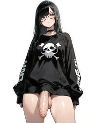 ai_generated big_breasts big_penis emo futanari goth goth_futa imminent_fellatio imminent_oral looking_at_viewer pent_up thick_legs throbbing_penis