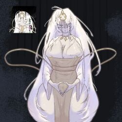 1girls big_breasts breasts clothed clothing cookie_run cookie_run_kingdom exposed_breasts leafrake messy messy_hair milf mystic_flour_cookie solo solo_female thick_thighs thighs white_body white_hair