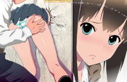 1boy 1girls animated blue_eyes brown_hair female grope imminent_rape kabe_ni_hamatte_ugokenai! kabe_ni_hamatte_ugokenai!_3 male miniskirt nighthawk_(circle) panties solo_focus tagme through_wall underwear