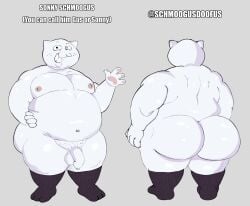 anthro ass belly big_ass big_belly big_butt big_pecs bubble_butt cat_ears cat_humanoid fat_male feline freckles freckles_on_face furry furry_only glistening glistening_body musclegut naked nipples nude pecs pubic_hair reference_sheet schmoogusdoofus_(artist) shaved_crotch smile socks socks_only solo