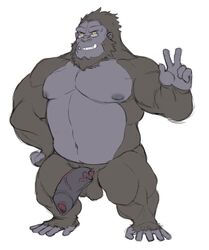 ape balls eyewear flaccid full-length_portrait full_length glasses gorilla humanoid_penis male male_only mammal musclegut muscular nipples nude overwatch penis portrait primate solo standing uncut video_games winston_(overwatch) wkd