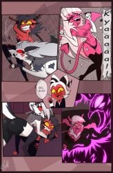 angry animal_genitalia animal_penis anthro ass avian axe battle battle_axe big_breasts big_butt bird blush bottomwear breasts canid canid_demon canine canine_genitalia canine_penis censored censored_breasts censored_nipples clothing comic demon exposed_breasts eyelashes female female/female female_on_top fight freckled_face freckles gatojack3 genitals group hellaverse hellhound helluva_boss hi_res humanoid imp larger_female long_eyelashes loona_(helluva_boss) male male/female mammal midriff millie_(helluva_boss) moxxie_(helluva_boss) mythological_canine mythological_creature mythology on_top owl owl_demon panties penis piercing shorts size_difference smaller_female smaller_male stella_(helluva_boss) succubus thick_thighs torn_clothing transformation underwear verosika_mayday violence