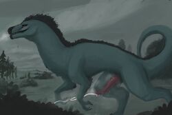 avian bird bodily_fluids claws corvidtree cum cumshot dinosaur dragon ejaculation feral genital_fluids genitals hands-free hi_res male mane musk musky_penis mythological_creature mythological_scalie mythology penis pent_up precum precum_on_penis precum_string prehistoric_species reptile scalie smile smirk solo tail tapering_penis teeth unknown_species