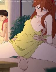 1boy 1girls animated asuka_langley_sohryu bad_dream bad_end blue_eyes brown_hair cheating cuckold fedorartt light-skinned_female multiple_boys neon_genesis_evangelion netorare ntr one_breast_out penis reverse_cowgirl_position sex shinji_ikari small_breasts sound tagme video