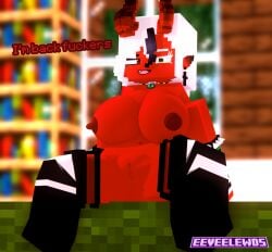 1girls 3d bedroom collar demon_girl demon_horns demon_tail eeveelewds looking_at_another mine-imator minecraft multicolored_eyes nude_female on_bed pandora_(eeveelewds) pussy red_body sitting_on_bed solo solo_female spread_legs stockings tagme white_hair