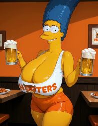 1girls 20th_century_studios ai_generated animated beer beer_mug black_eyes blue_hair bouncing_breasts breasts cleavage cleavage_overflow clothed_female female_only holding_object hooters hooters_uniform huge_breasts jiggle jiggling_ass jiggling_breasts looking_at_viewer marge_simpson mature_female midriff milf navel no_sound plump restaurant short_shorts skindentation smile solo tagme tank_top teasing the_simpsons thick_thighs tight_clothing video waitress wide_hips yellow_skin