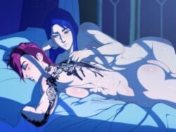 blue_hair pink_hair lesbian_couple canon_couple arcane_vi arcane_caitlyn caitlyn_kiramman 2girls arcane kowachi