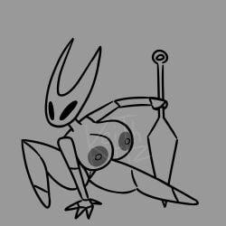 1:1 2025 anthro areola artzkeith big_areola big_breasts big_nipples biped breasts featureless_feet feet female fighting_pose genitals hi_res holding_object holding_weapon hollow_knight_(franchise) hornet's_needle hornet_(hollow_knight) huge_breasts hyper hyper_breasts monochrome nipples non-mammal_breasts non-mammal_vulva pose segmented_body solo team_cherry thick_thighs toony vulva watermark weapon weaver_(hollow_knight)