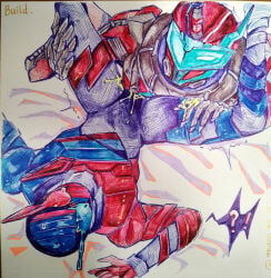 1boy 1cuntboy ?! armor arms_up bed bed_sheet belt_removed blood_stalk blue_armor blush blush_lines blushing bodily_fluids bodysuit cuntboy cuntboy_focus drawing evolt evolto helmet holding_legs holding_legs_apart horn kamen_rider kamen_rider_build kamen_rider_build_(series) legs_apart legs_spread legs_up lying lying_down lying_on_back lying_on_stomach male male/cuntboy mask masked on_bed pussy_juice pussy_juice_on_fingers pussy_juice_splatter rabbit red_armor sento_kiryu sweat sweatdrop tank tears tears_in_eyes tremble_spikes trembling trembling_legs villain_on_hero visor visor_(armor) wet wet_pussy