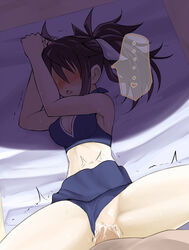 blue_eyes blush clothed_sex duo faceless_male female heart lying male midriff on_back on_bed open_mouth original panties panties_aside penis ponytail pov pussy sex shadow shiromaru solo_focus spread_legs straight tied_hair uncensored vaginal_penetration