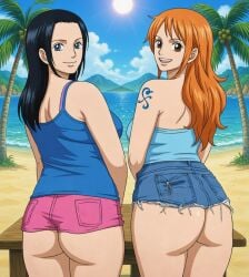 ai ai_art ai_generated anime big_ass big_booty big_butt busty busty_female female female_only nami_(one_piece) nico_robin one_piece posing posing_for_picture posing_for_the_viewer round_ass round_asses round_butt two_females