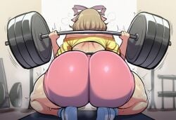1girls 2d ai_generated back back_view big_ass bubble_ass cellulite crouching fat_ass female female_focus female_only full_body gym gym_bra gym_clothes gym_shorts gym_uniform haruka_(senran_kagura) hi_res hibiki120 huge_ass lifting lifting_weights light-skinned_female light_brown_hair long_hair marvelous pink_gym_shorts pink_ribbon pink_shorts ribbon round_ass senran_kagura senran_kagura_(series) shoes solo sports_bra standing sweaty thick_thighs thight_clothing training weightlifting weights wide_hips workout yellow_sports_bra