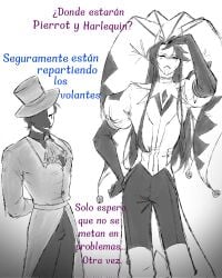 ... 2_horns 2boys 2d 2d_(artwork) 2d_artwork 2male 2males 2man 2men angry angry_expression angry_eyes angry_face black_hair colorless comic comic_page frown frowning fully_clothed fully_clothed_male fully_dressed grayscale greyscale hamk_kom jester_(the_freak_circus) jester_cap jester_costume jester_hat jester_outfit long_hair looking_for_someone male minicomic no_sex page_5 page_number sharp_teeth size_difference spanish spanish_commentary spanish_dialogue spanish_text straight_hair suit suit_and_tie suit_jacket tagme tfc the_freak_circus ticket_taker_(the_freak_circus) top_hat uncolored