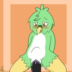 2016 animal_genitalia anthro avian bird blush dildo docking dripping feathers genital_slit kahisys male nude open_mouth pigeon sex sex_toy simple_background slit slit_penetration slit_play slit_sex solo yaoi