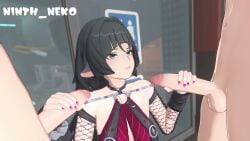 1girls 2boys 3d animated black_hair blue_eyes double_handjob female_focus fishnet_armwear fishnets handjob hoyoverse jane_doe_(nocturne_of_light)_(zenless_zone_zero) jane_doe_(zenless_zone_zero) light-skinned_female light-skinned_male light_skin mihoyo mihoyo_technology_(shanghai)_co._ltd. ninth_neko nude nude_male official_alternate_costume out_of_frame parted_lips rat_ears sound swimsuit unseen_male_face video zenless_zone_zero