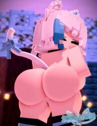 1girls 3d anus bell_collar big_ass blue_eyes breasts cat_ears cat_tail crystal_(eeveelewds) eeveelewds embrace freckles looking_at_viewer looking_back mine-imator minecraft multicolored_hair nude_female outdoors pussy smile solo solo_female stockings tagme vagina